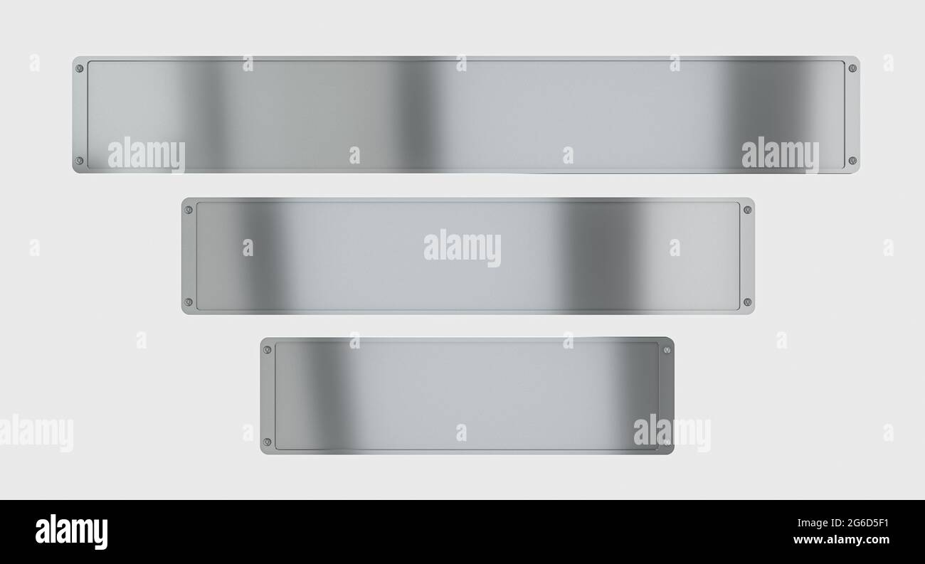 diverse piastre metalliche su sfondo bianco. rendering 3d Foto Stock