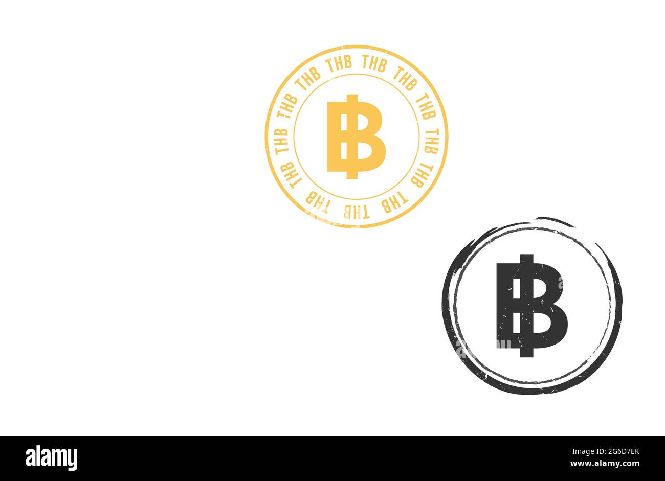 Disegno vettoriale di sigillo di grunge di baht thailandese. Simbolo della valuta tradizionale con design a forma di sigillo con francobollo a grunge Illustrazione Vettoriale