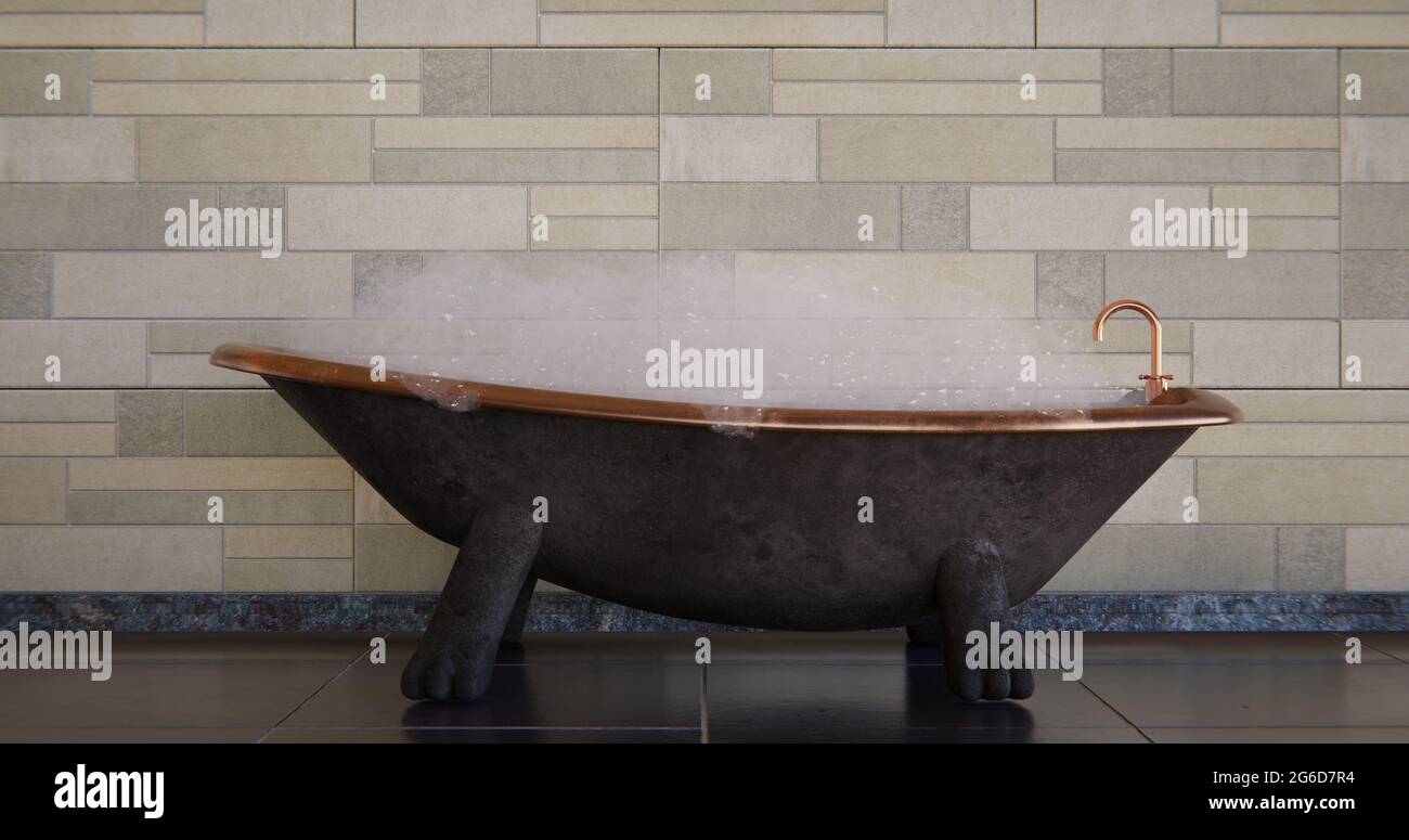 Bagno in bronzo nella stanza 3D-rendering illustrazione Foto Stock