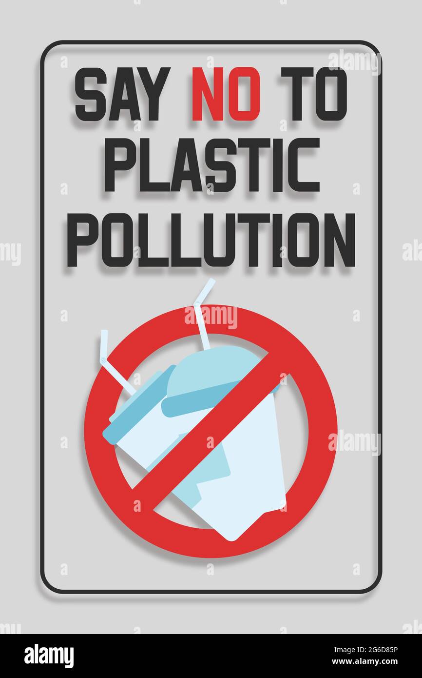 Plastica monouso. Ban tazze e cannucce in plastica. Dire no all'inquinamento della plastica. Concetto di problema di inquinamento. Illustrazione Vettoriale