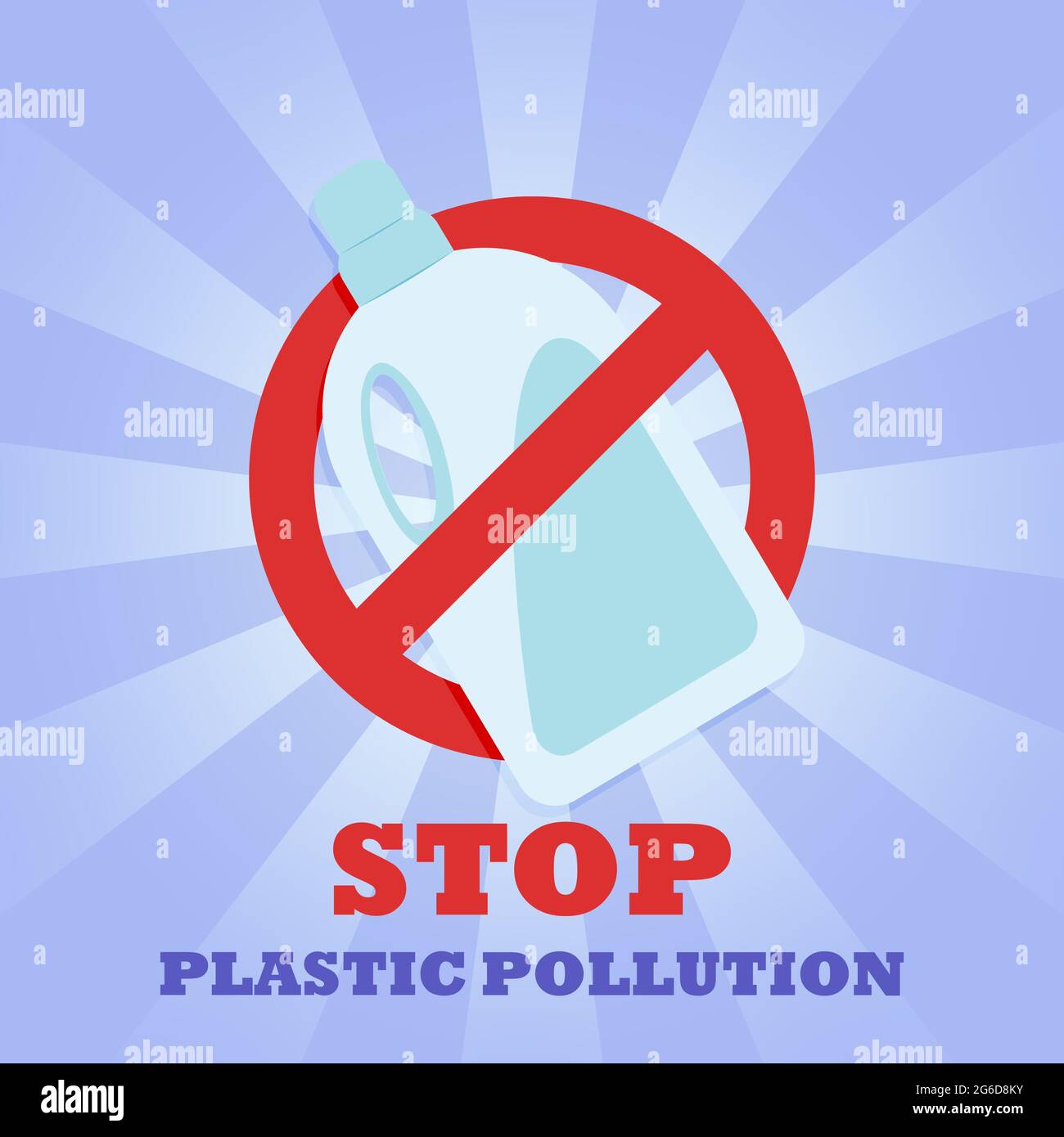 Bottiglia di detergente in plastica. Cartello di divieto. Nessun simbolo. Banner. Arrestare l'inquinamento della plastica. Foto Stock