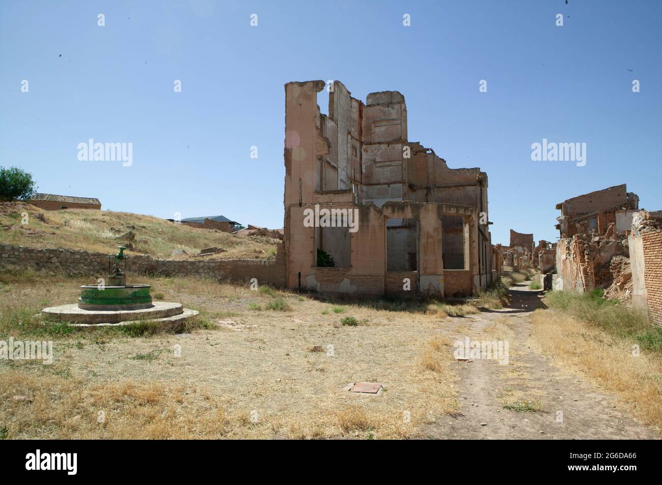 Rovine della città vecchia di Belchite nella provincia di Saragozza Foto Stock
