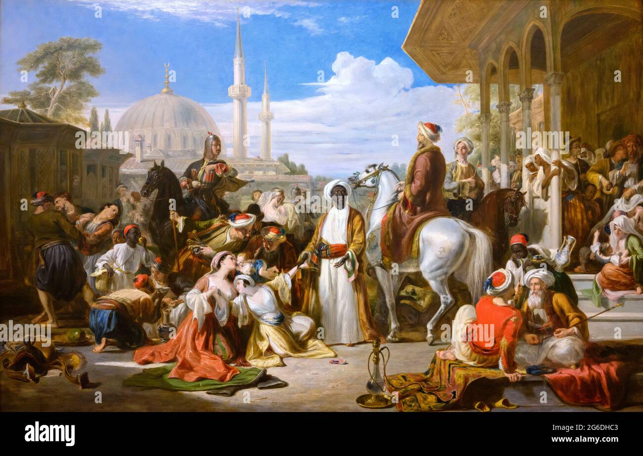 Il mercato degli schiavi, Costantinopoli di Sir William Allan (1782-1850), olio su tela, 1838 Foto Stock