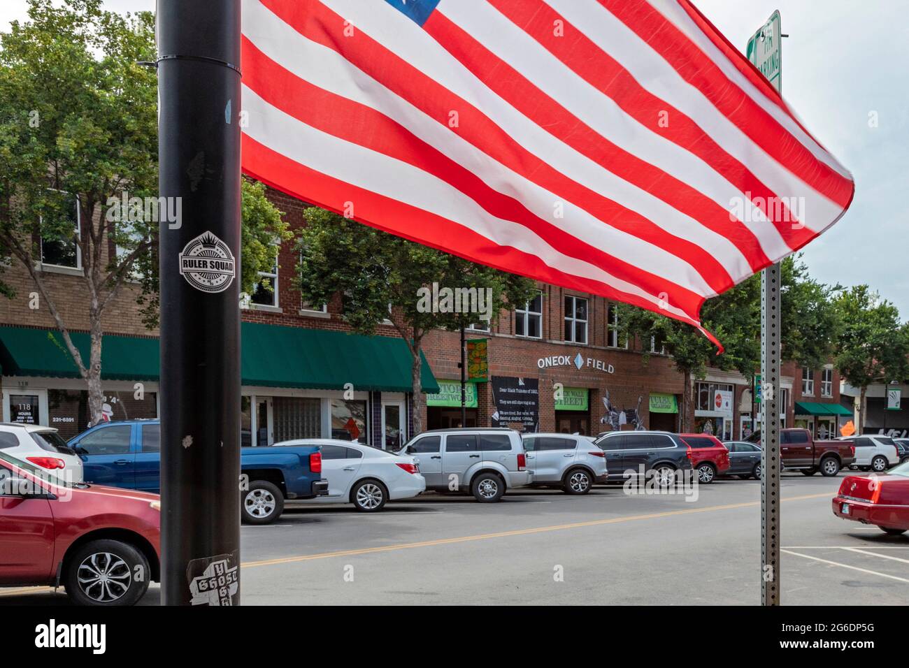 Tulsa, Oklahoma - Greenwood Avenue, il cuore del quartiere di Greenwood, conosciuto come la "Black Wall Street". Fu bruciato a terra con molti africani Foto Stock