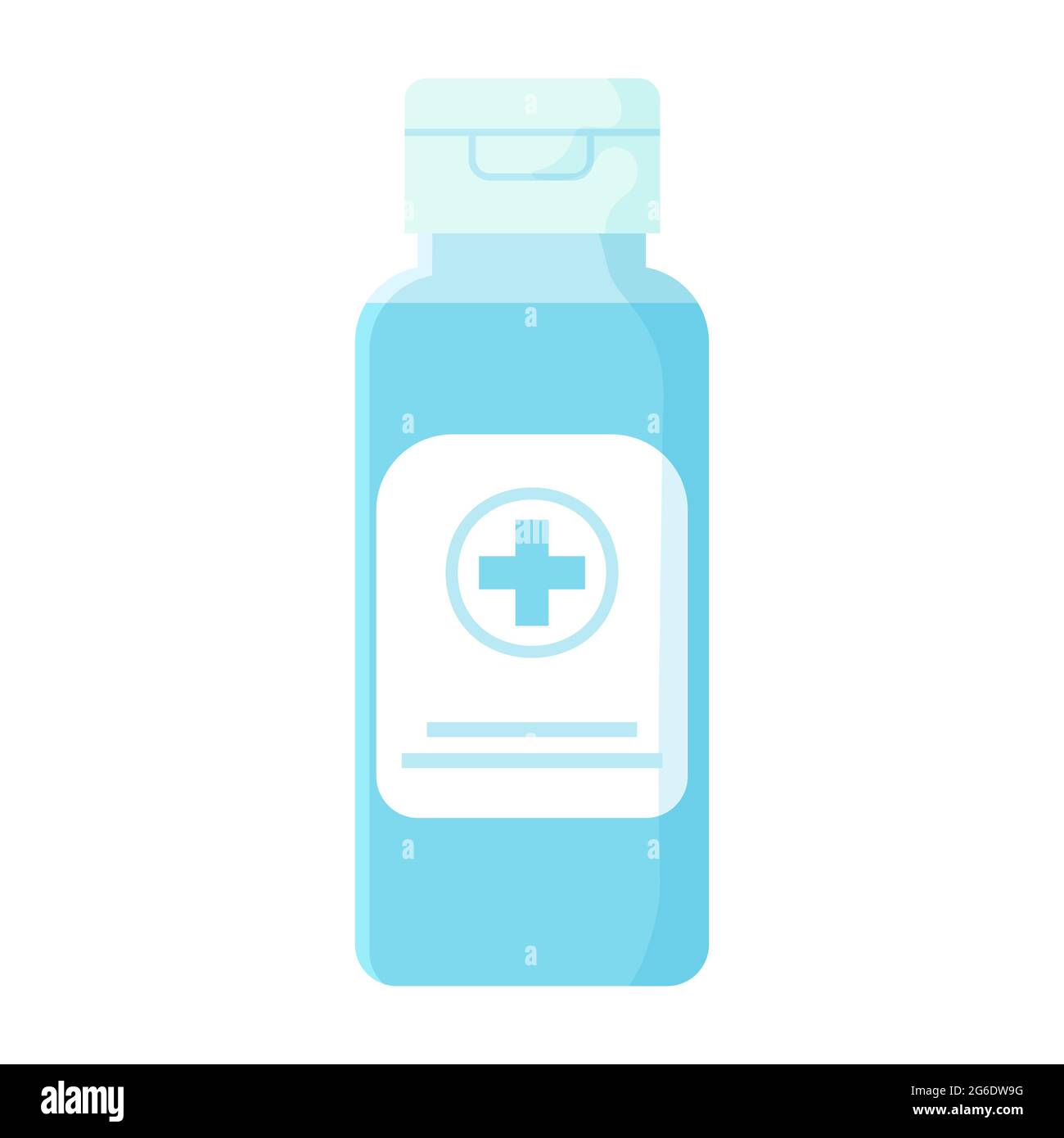 antisettico antibatterico in flacone blu. Covid-19 sanificante per uso sanitario, disinfettante per le mani. Illustrazione vettoriale in cartoni animati piatti Illustrazione Vettoriale