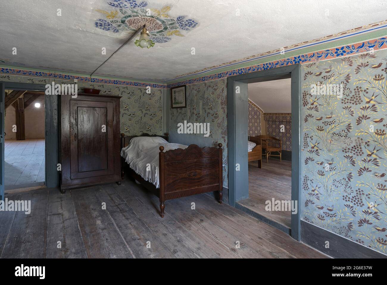 Camere da letto in una casa colonica storica, Franconian Open Air Museum, Bad Windsheim, Franconia centrale, Baviera, Germania Foto Stock