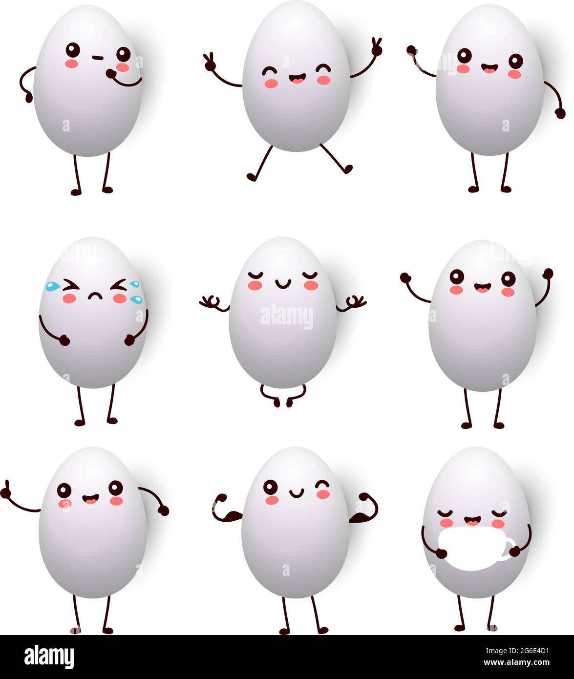Happy Pasqua uova bianche nove diversi cartoni animati viso isolato su sfondo bianco - illustrazione vettoriale Illustrazione Vettoriale