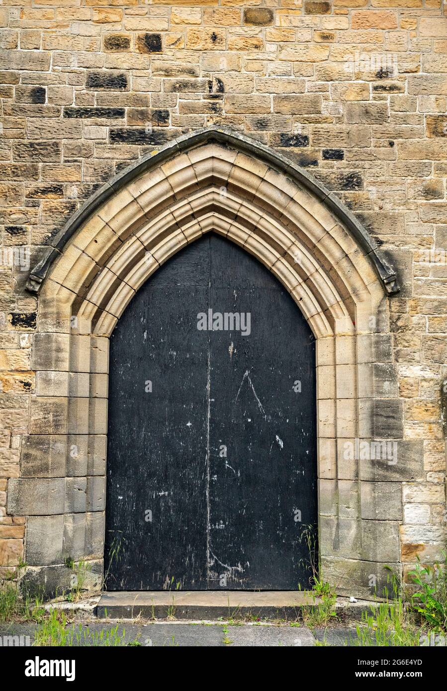 Porta, finestra, Chiesa di St Lawence, Morecambe, Lancashire Foto Stock