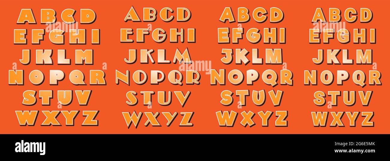 Quattro font 3D moderno e modello alfabeto lettere colorate tipografia illustrazione vettoriale Illustrazione Vettoriale