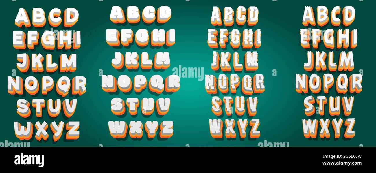 Quattro font 3D moderno e modello alfabeto lettere colorate tipografia illustrazione vettoriale Illustrazione Vettoriale