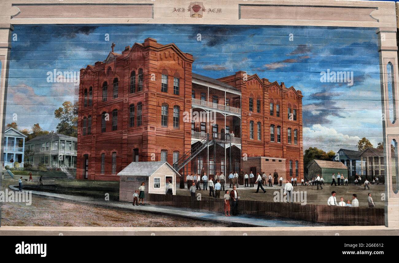 Fratelli del Sacro cuore, parte dei murales sul lungofiume, Vicksburg, Mississippi Foto Stock