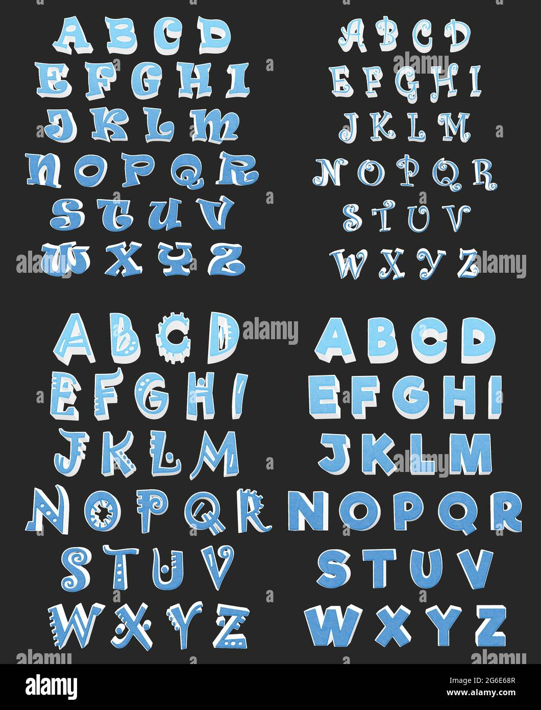 Quattro font 3D moderno e modello alfabeto lettere colorate tipografia illustrazione vettoriale Illustrazione Vettoriale
