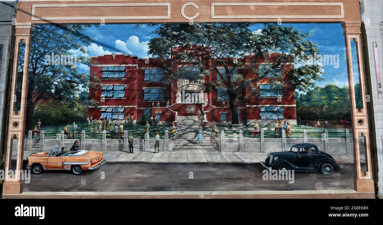 La Carr School, parte dei murales sul lungofiume, Vicksburg, Mississippi. Foto Stock