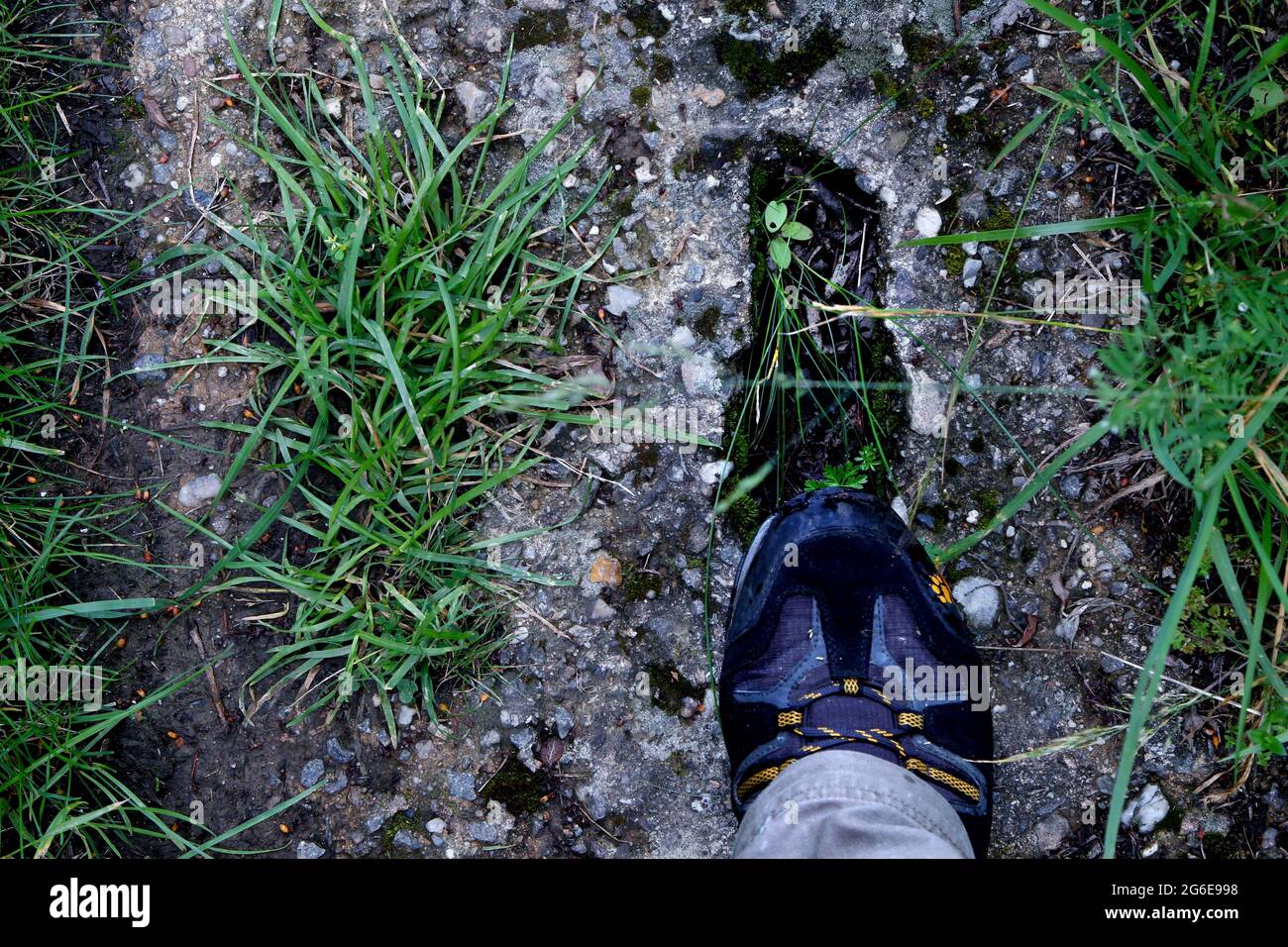 Scarpe da trekking, colonna sentiero, trail forato piatto, cintura verde, confine sentiero, Ex confine tedesco-tedesco, Possek, Triebel, Vogtland sassone, Sassonia Foto Stock