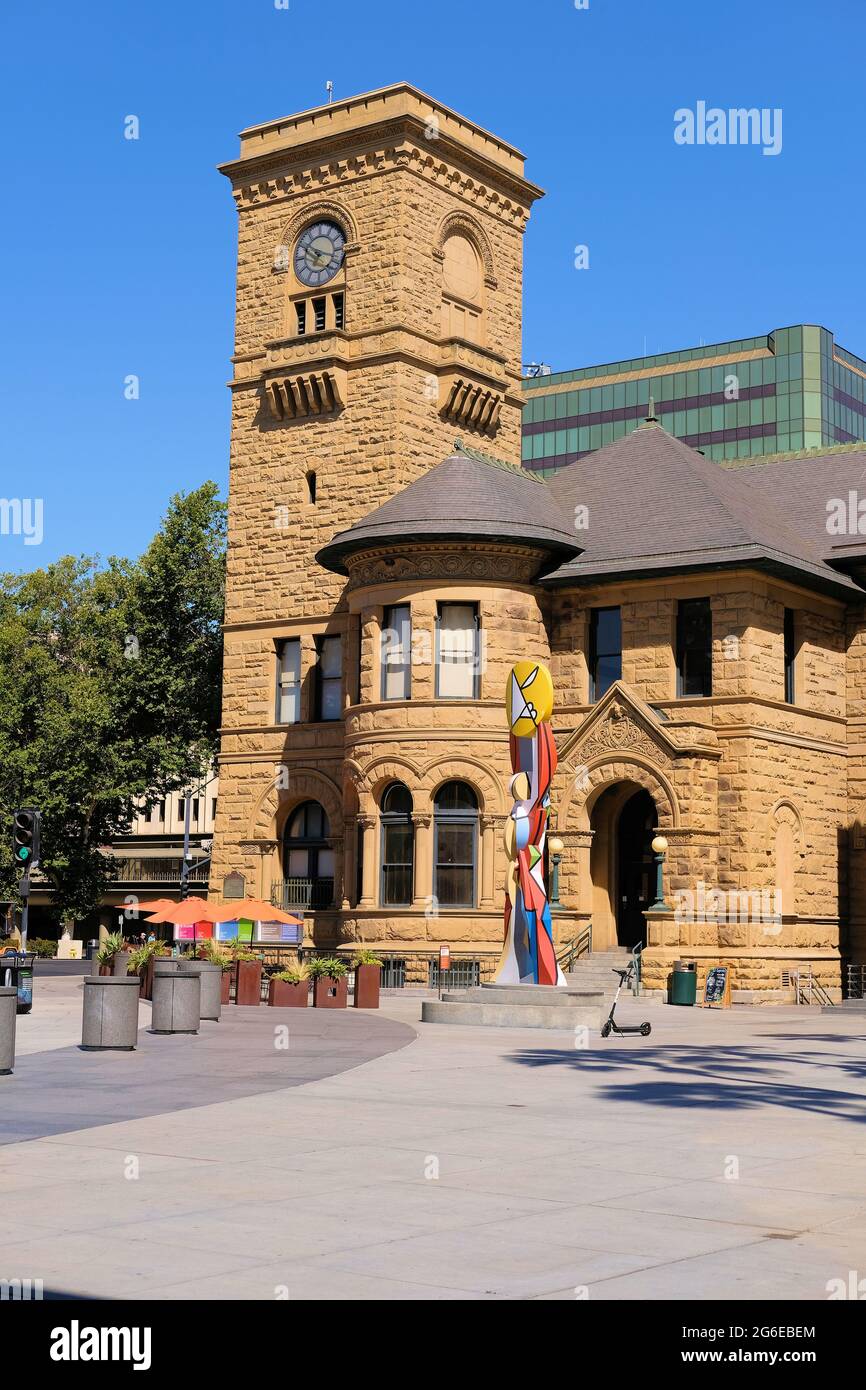 Vista esterna del Museo d'Arte di San José (SJMA), un museo d'arte moderna e contemporanea nel centro di San Jose, California, fondato nel 1969. Foto Stock