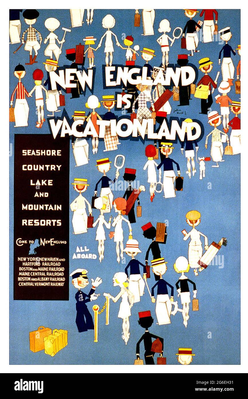 Un poster di viaggio vintage per il New England, USA Foto Stock
