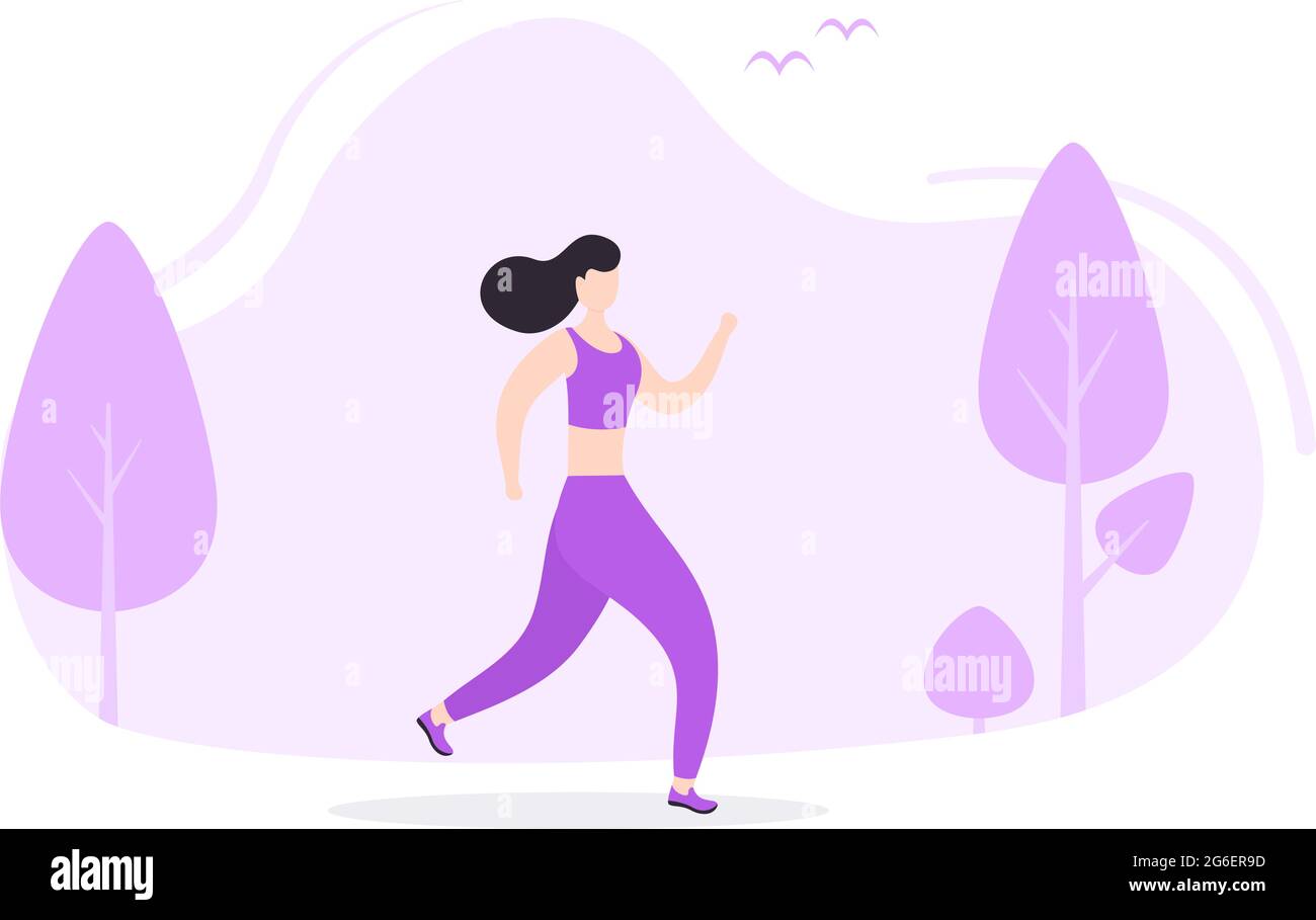 Jogging o Running Sport sfondo Illustrazione uomini e donne per il corpo attivo, stile di vita sano, attività all'aperto Illustrazione Vettoriale