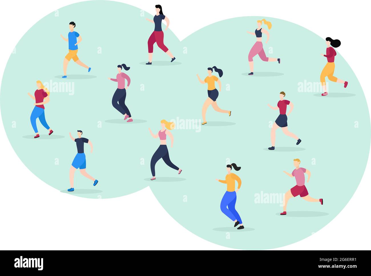 Jogging o Running Sport sfondo Illustrazione uomini e donne per il corpo attivo, stile di vita sano, attività all'aperto Illustrazione Vettoriale
