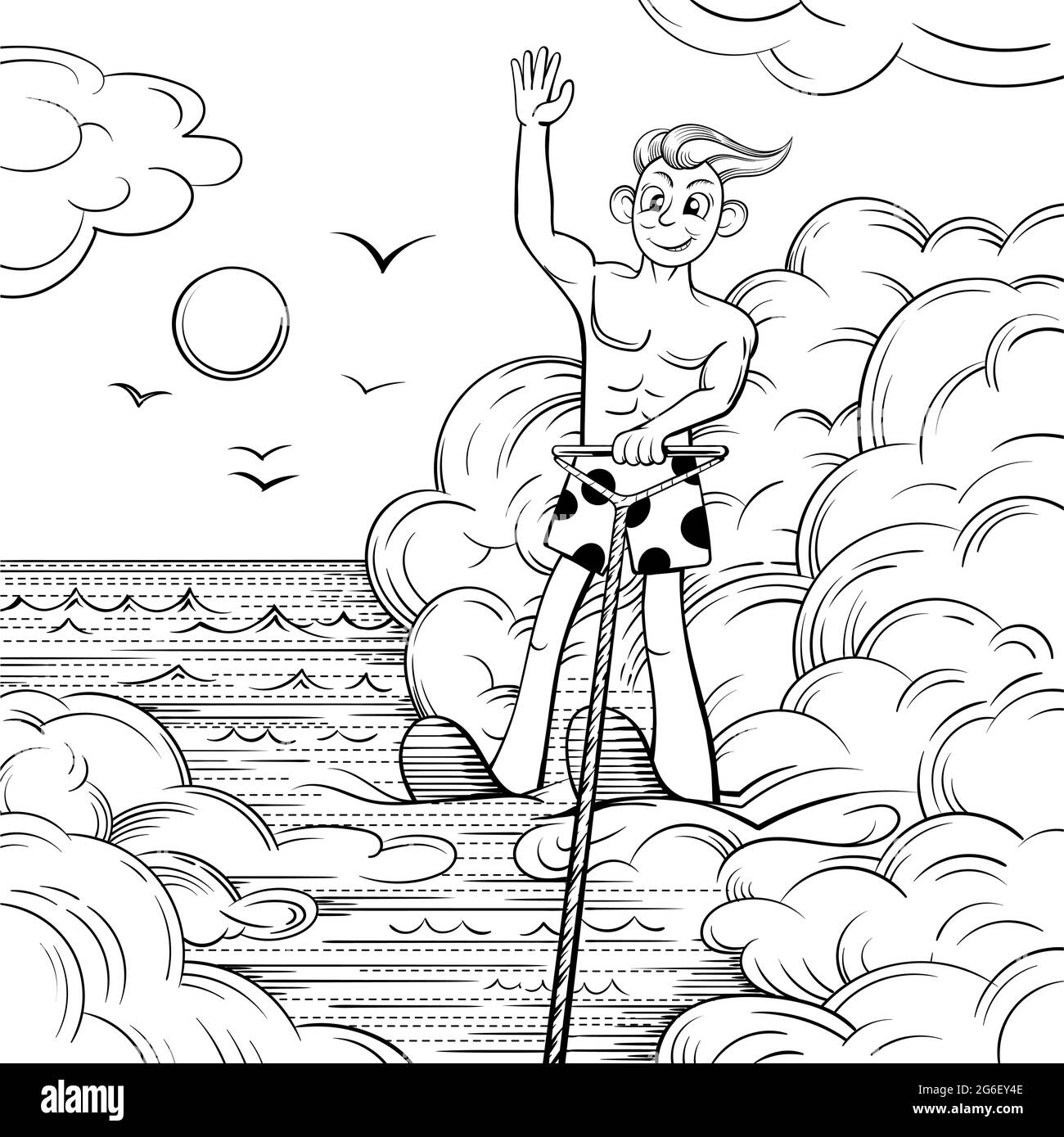 uomo acqua sci mano disegno illustrazione schizzo vettore racer. Illustrazione Vettoriale