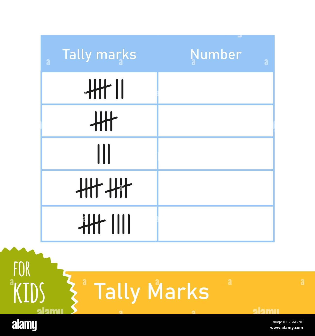 Attività matematica con segni di conteggio. Gioco di conteggio per i bambini di scuola e prescolare. Gioco matematico educativo. Illustrazione vettoriale isolata in bianco Illustrazione Vettoriale