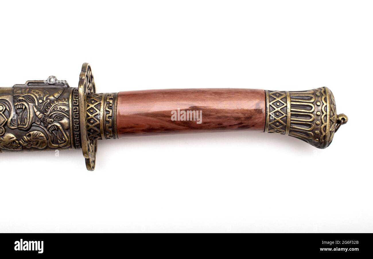 Bellissimi motivi sulla sciabola katana sul manico e custodia protettiva, primo piano, storia Foto Stock