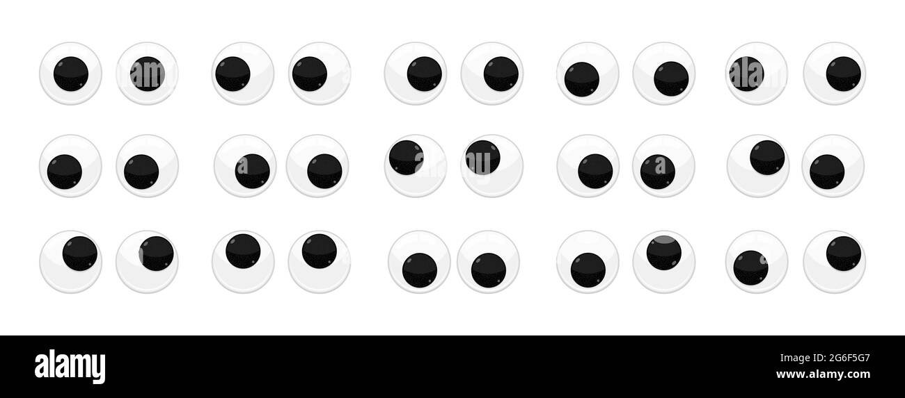 Giocattolo di plastica con occhi ondeggianti design piatto vettore illustrazione set isolato su sfondo bianco. Illustrazione Vettoriale