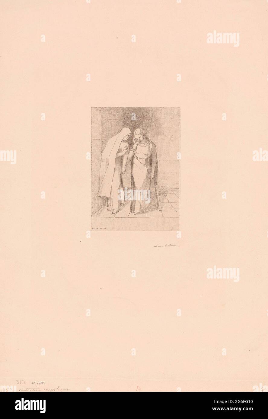 Odilon Redon. Conversazione mistica - 1892 - Odilon Redon Francese, 1840-1916. Litografia in nero su dorso grigio chiaro su carta pesante di avorio. Foto Stock