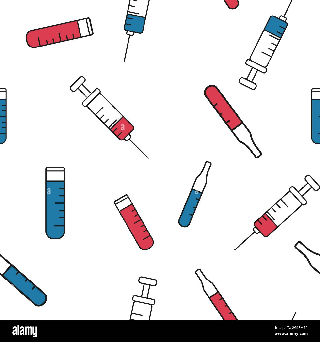 Schema medico senza soluzione di continuità sulla vaccinazione, illustrazione vettoriale. Sfondo con siringhe e iniezioni. Inoculazione della popolazione, Protection ag Illustrazione Vettoriale