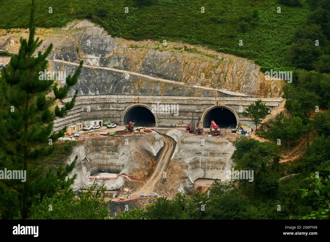 Lavori di apertura dei nuovi tunnel Seberetxe, Seberetxe, Buia, Bilbao, Biscay, Paesi Baschi, Spagna, Europa Foto Stock