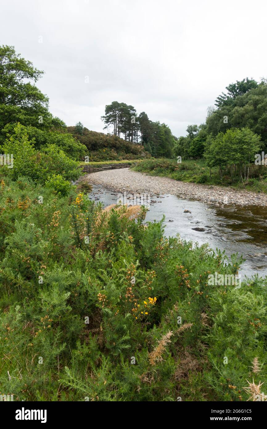 River Broroom all'estremità meridionale di Loch Broroom, Scottish Highlands, Ross and Cromerty, Scozia, Regno Unito. Foto Stock