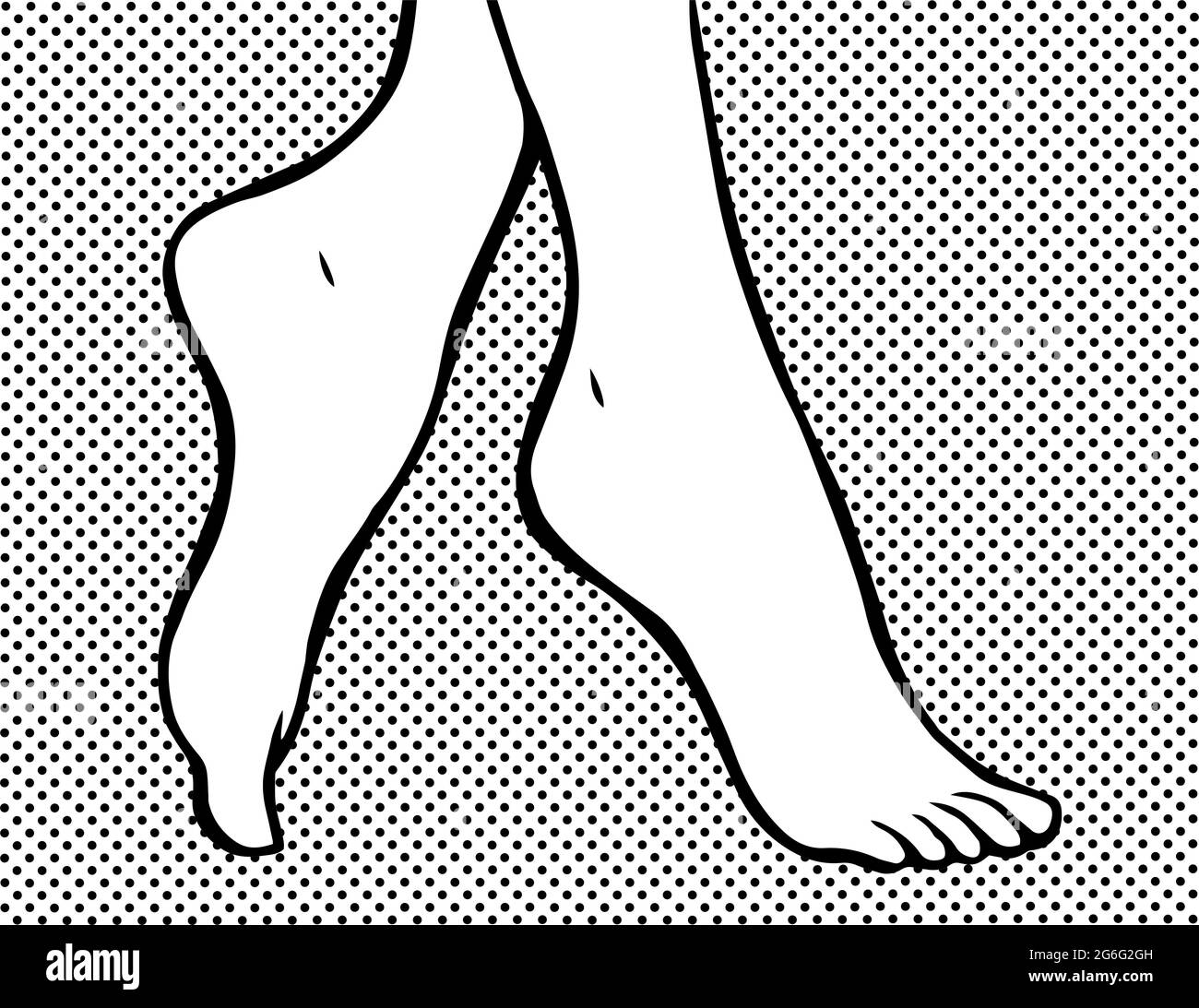 Disegno lineare delle gambe femmina. Pedicure, cura del corpo e bellezza. Salute piedi. Illustrazione in bianco e nero Foto Stock