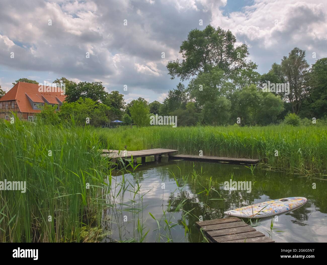 Klein Zecher presso lo Schaalsee, il Parco Naturale dei Laghi di Lauenburg, Germania, Meclemburgo-Pomerania Occidentale, Seedorf, Klein Zecher Foto Stock