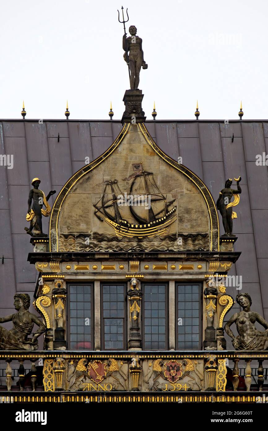 Schuetting, casa delle corporazioni dei commercianti e dei commercianti di Brema, mercato, dettaglio del rivestimento, Germania, Brema Foto Stock