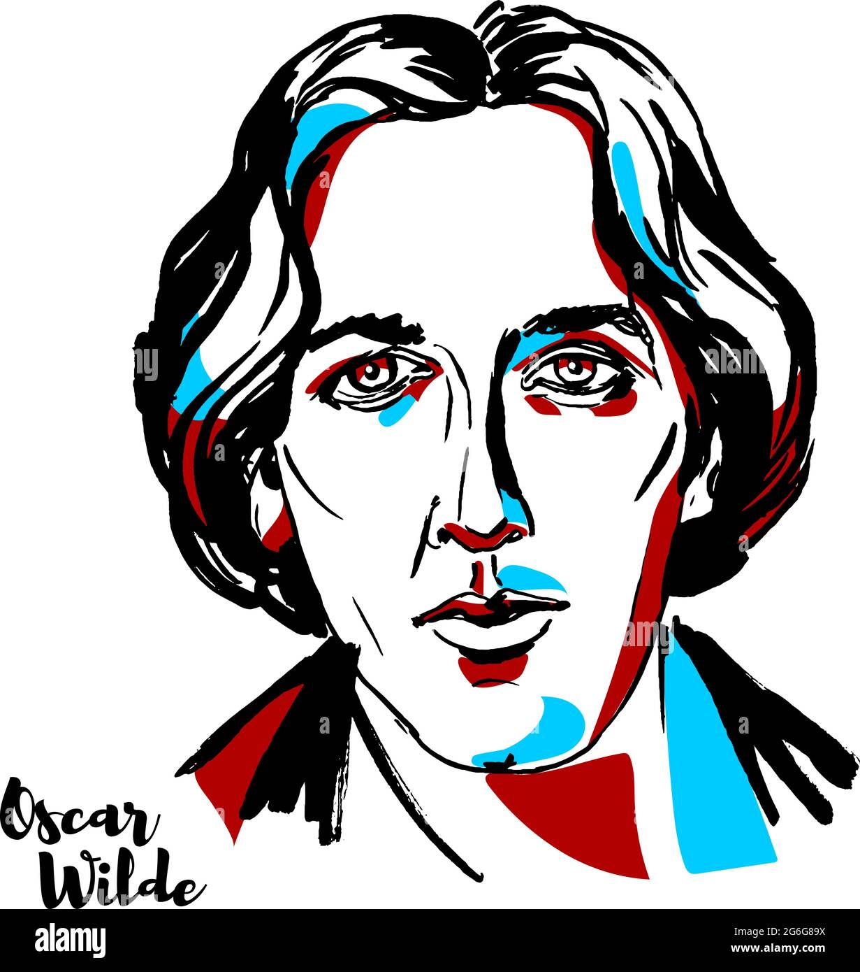 MOSCA, RUSSIA - 21 AGOSTO 2018: Oscar Wilde ha inciso il ritratto vettoriale con i contorni dell'inchiostro. Poeta e drammaturgo irlandese. Illustrazione Vettoriale