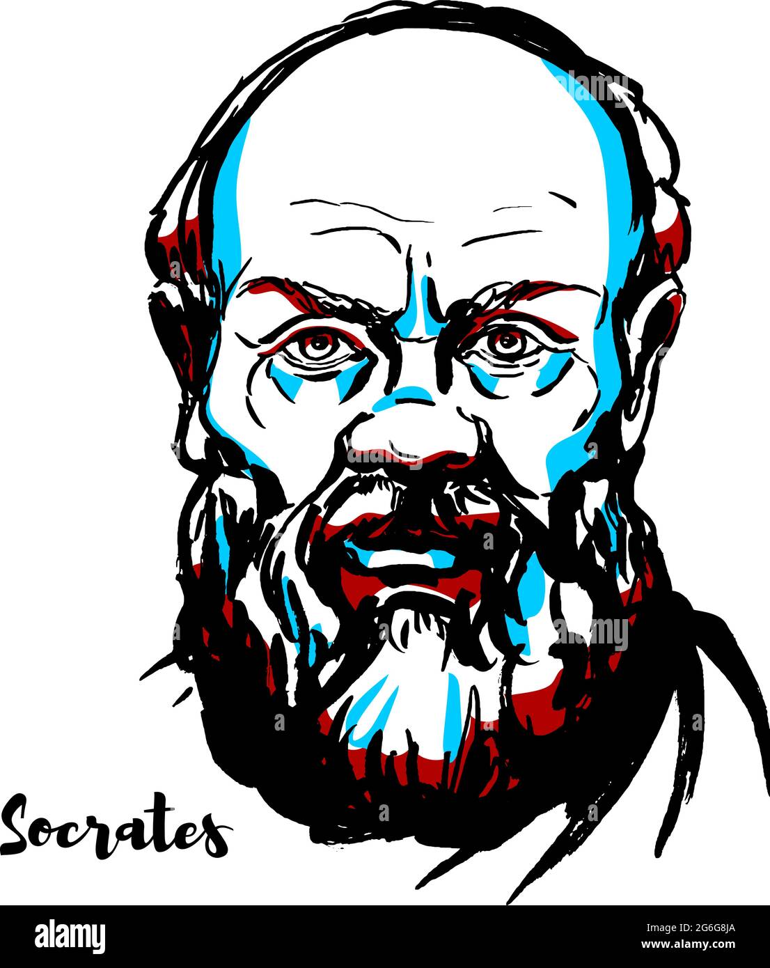 Ritratto vettoriale con incisioni Socrate e contorni dell'inchiostro. Filosofo greco classico (ateniano) accreditato come uno dei fondatori della filosofia occidentale, e. Illustrazione Vettoriale