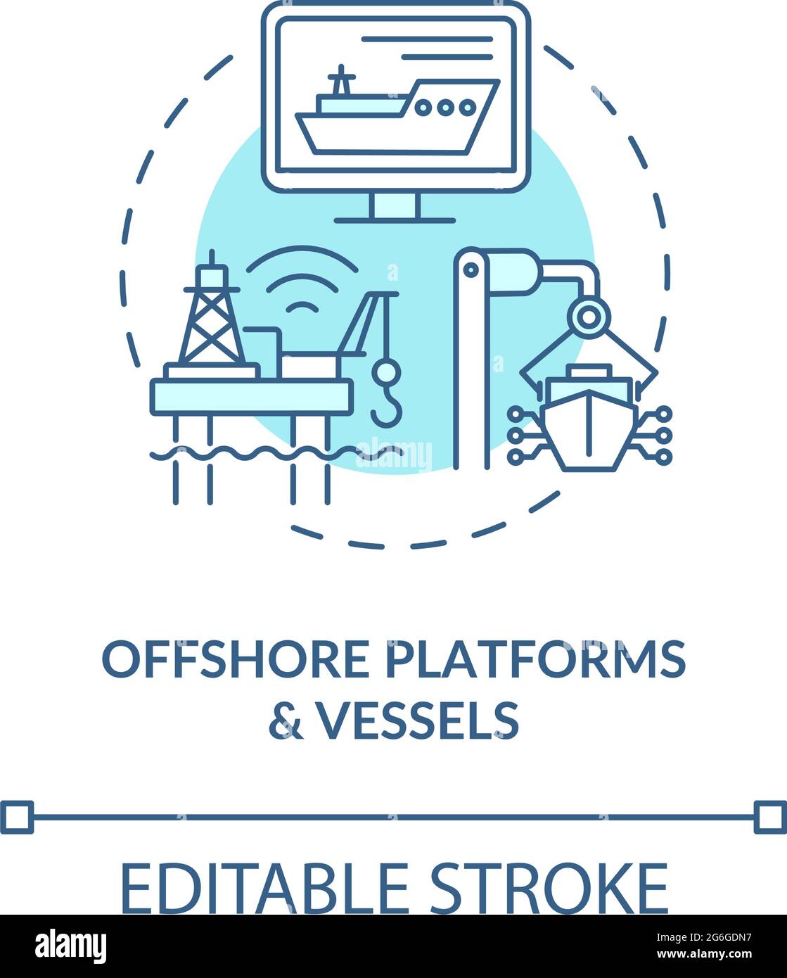 Icona del concetto di piattaforme e imbarcazioni offshore Illustrazione Vettoriale
