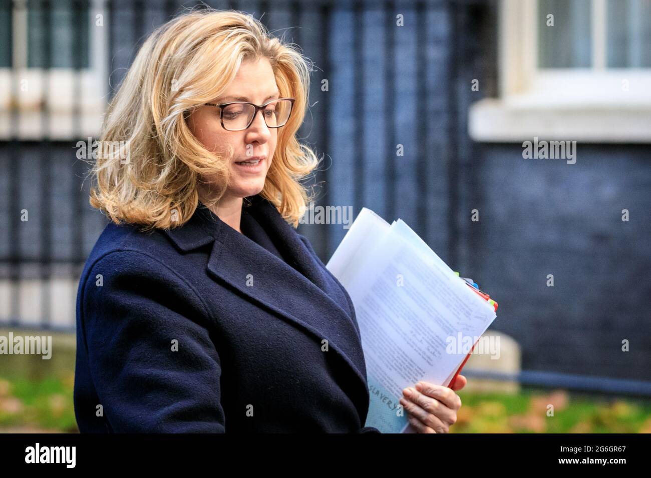 Penny Mordaunt, deputato politico del Partito conservatore britannico, Segretario di Stato per lo sviluppo internazionale nel governo di maggio, Downing Street, lo Foto Stock