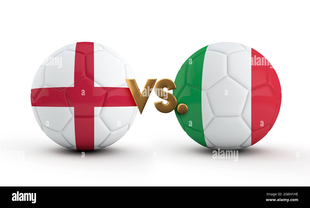 Inghilterra vs. Partita di calcio in Italia. Bandiere nazionali con calcio.  Rendering 3D Foto stock - Alamy