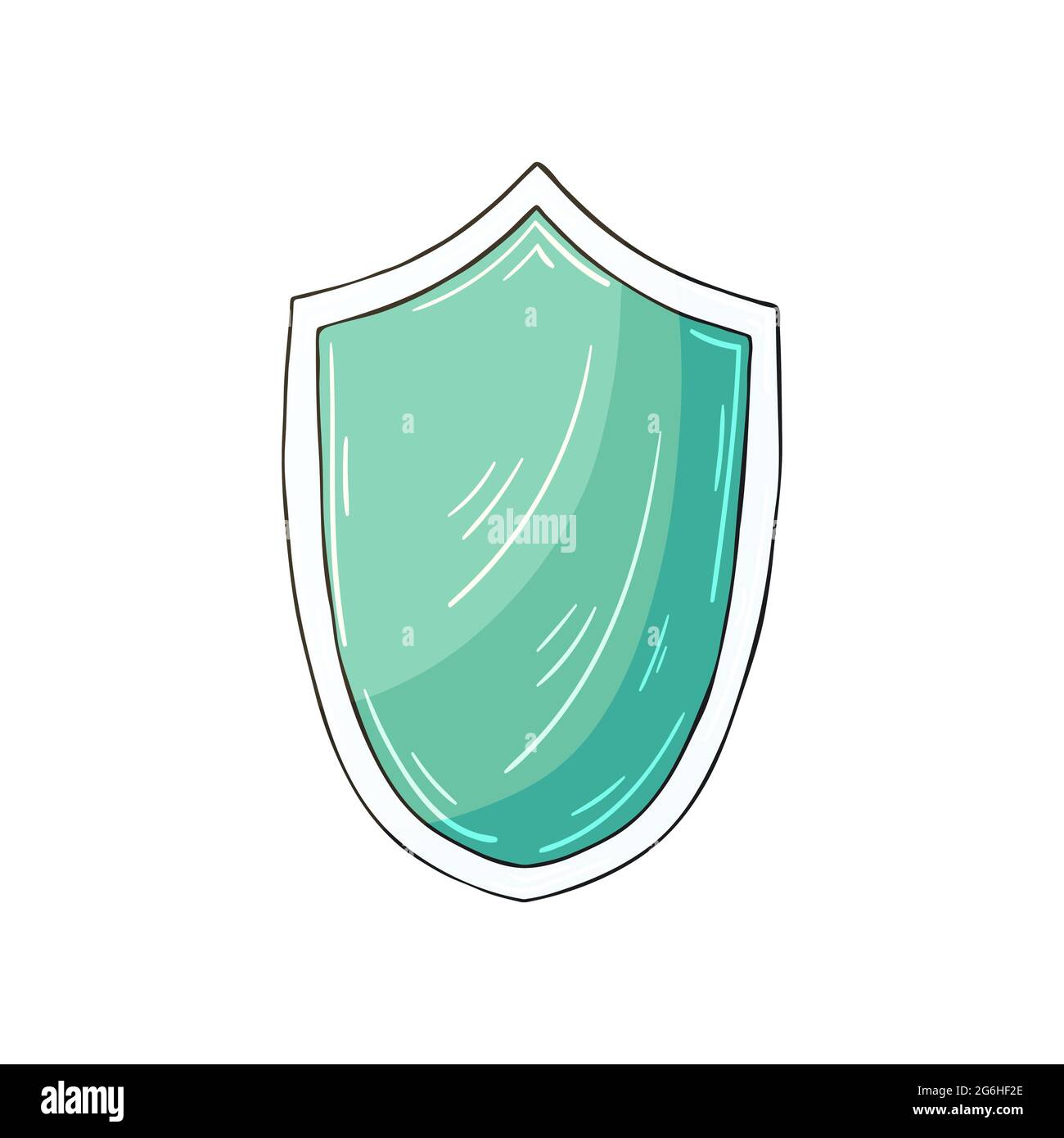 Icona vettore nello stile di disegno a mano. Immagine isolata su sfondo bianco. Protezione e sicurezza. Protezione verde Illustrazione Vettoriale