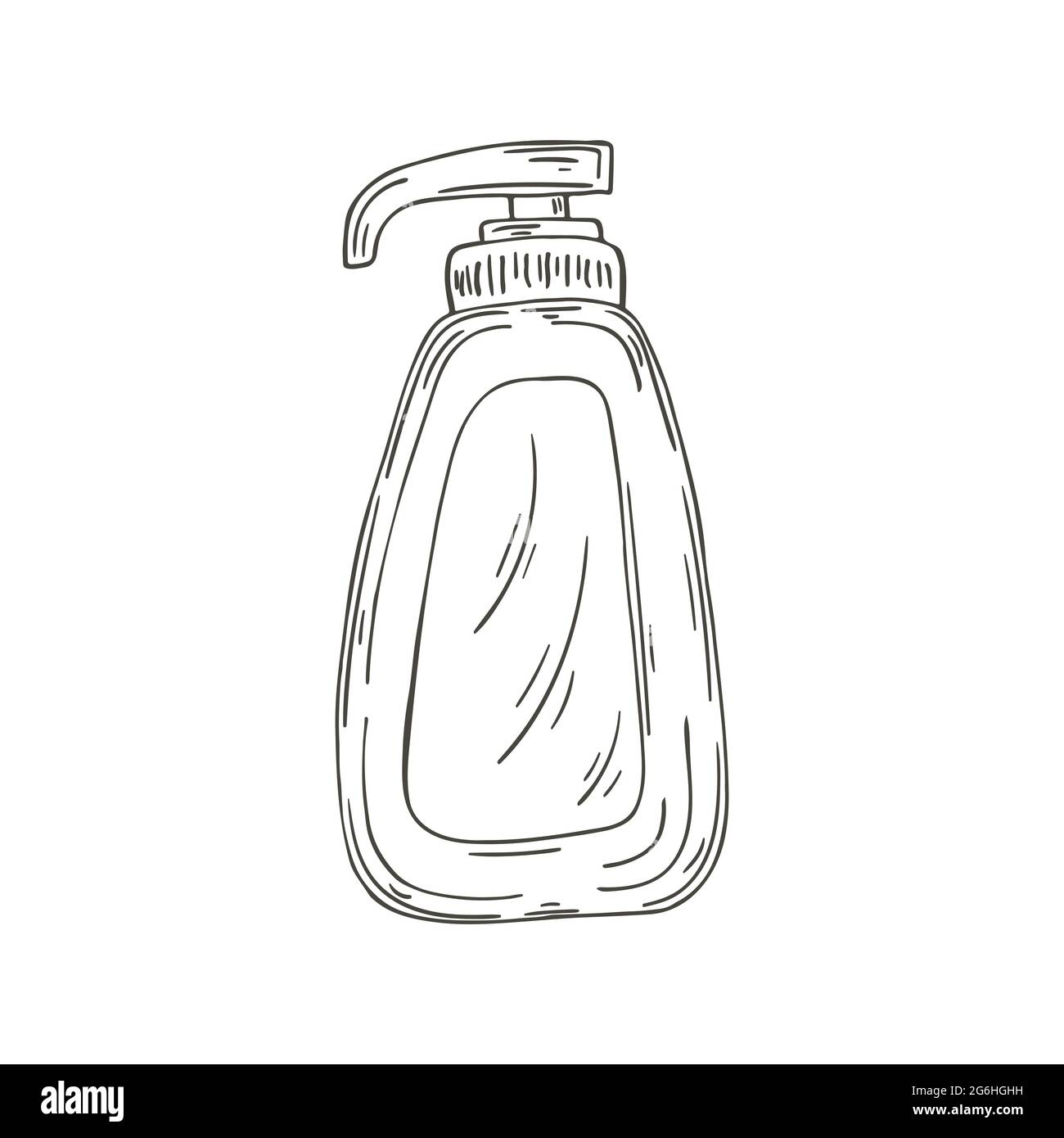 Icona Contour Medical. Illustrazione vettoriale in stile di disegno manuale. Isolato su sfondo bianco. Strumento medico. Sapone liquido, antisettico, igienizzante Illustrazione Vettoriale