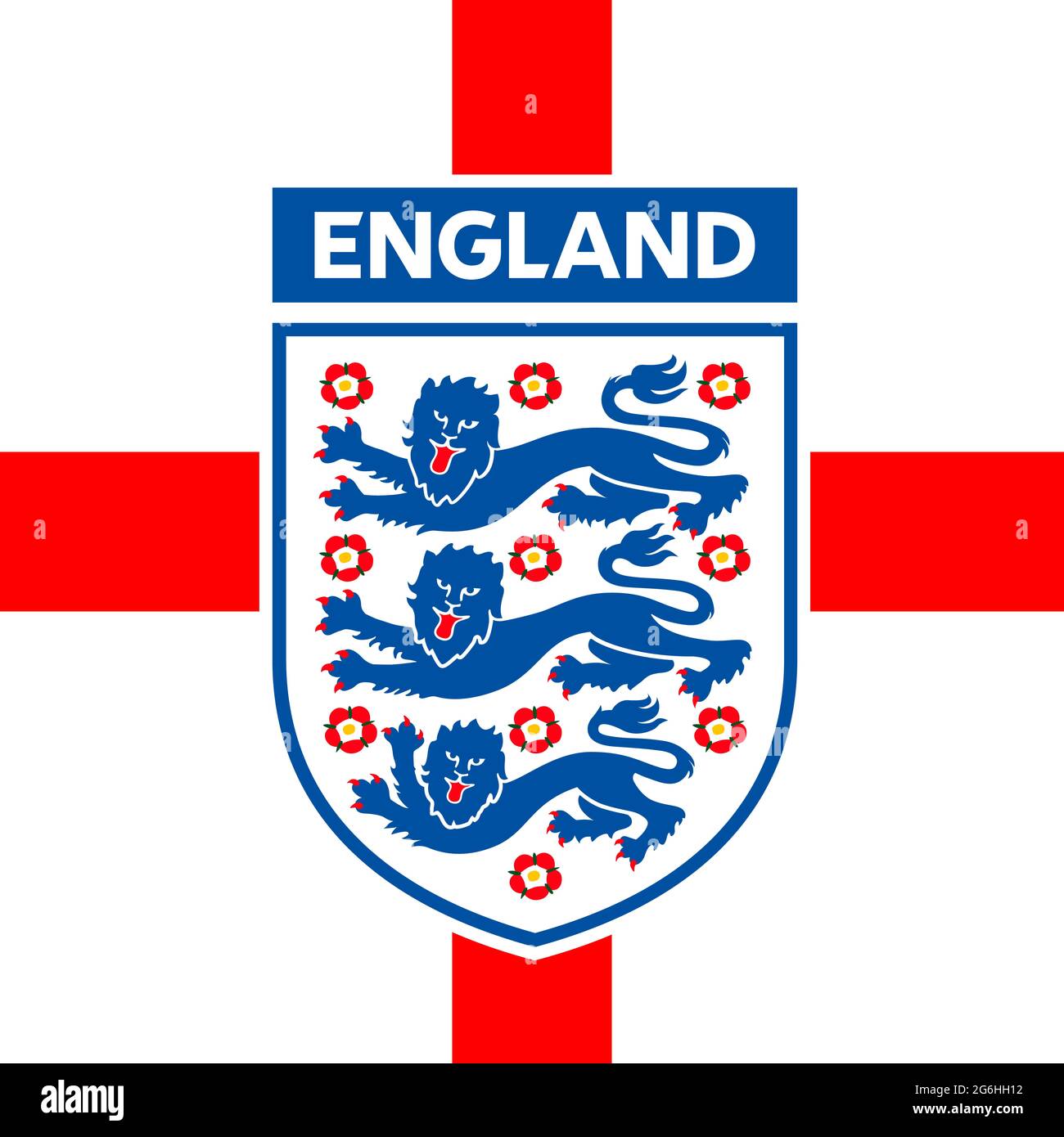 LONDRA, INGHILTERRA, giugno 2021 - bandiera inglese con logo nazionale della federazione calcistica per il campionato europeo 2021 Foto Stock