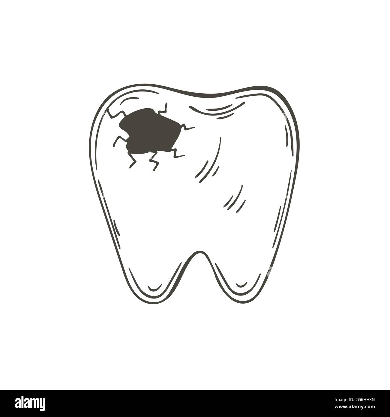 Icona Contour Medical. Illustrazione vettoriale in stile di disegno manuale. Immagine isolata su sfondo bianco. Strumento medico. Dente irritato. Carie Illustrazione Vettoriale
