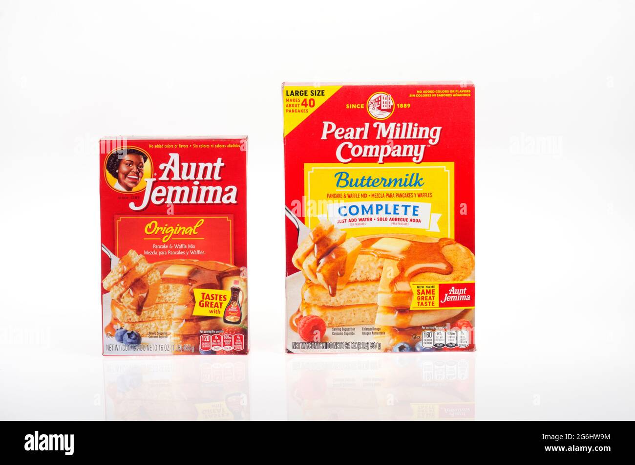 Pearl Milling Company e zia Jemima Pancake Mix scatole Foto Stock