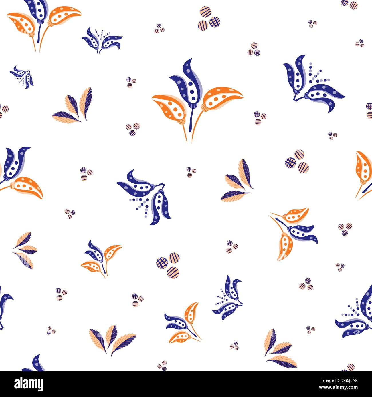 Tulipano stilizzato astratto e sfondo senza giunture vettoriali a foglia. Moderno sfondo bianco viola con bouquet di paia di tulipani disegnati a mano, fogliame Illustrazione Vettoriale