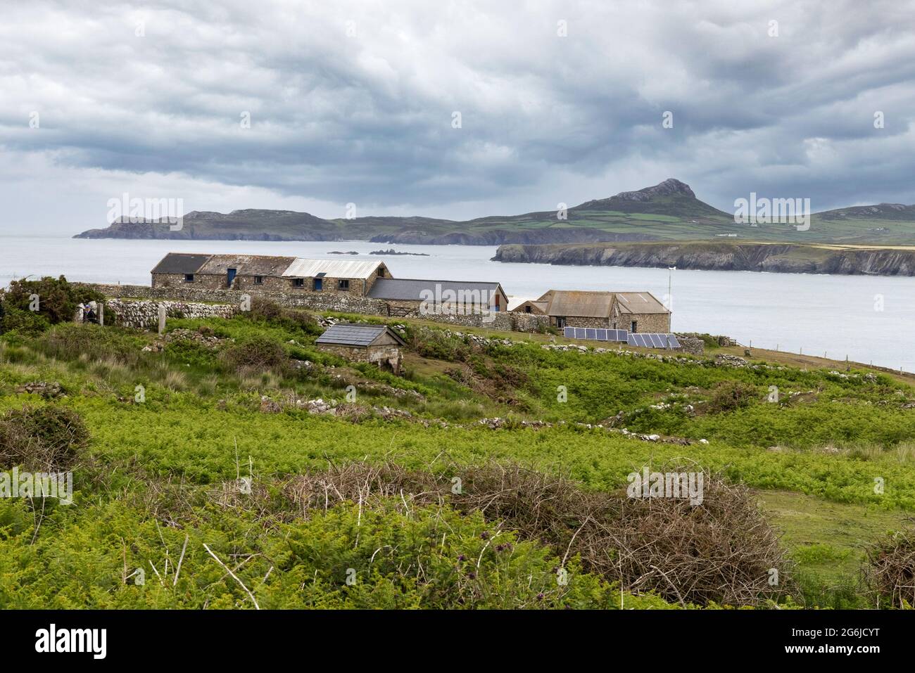 Ramsey Island, Pembrokeshire, Galles - paesaggio gallese in un giorno tempestoso, St Brides Bay, Pembrokeshire, Galles, Regno Unito Foto Stock