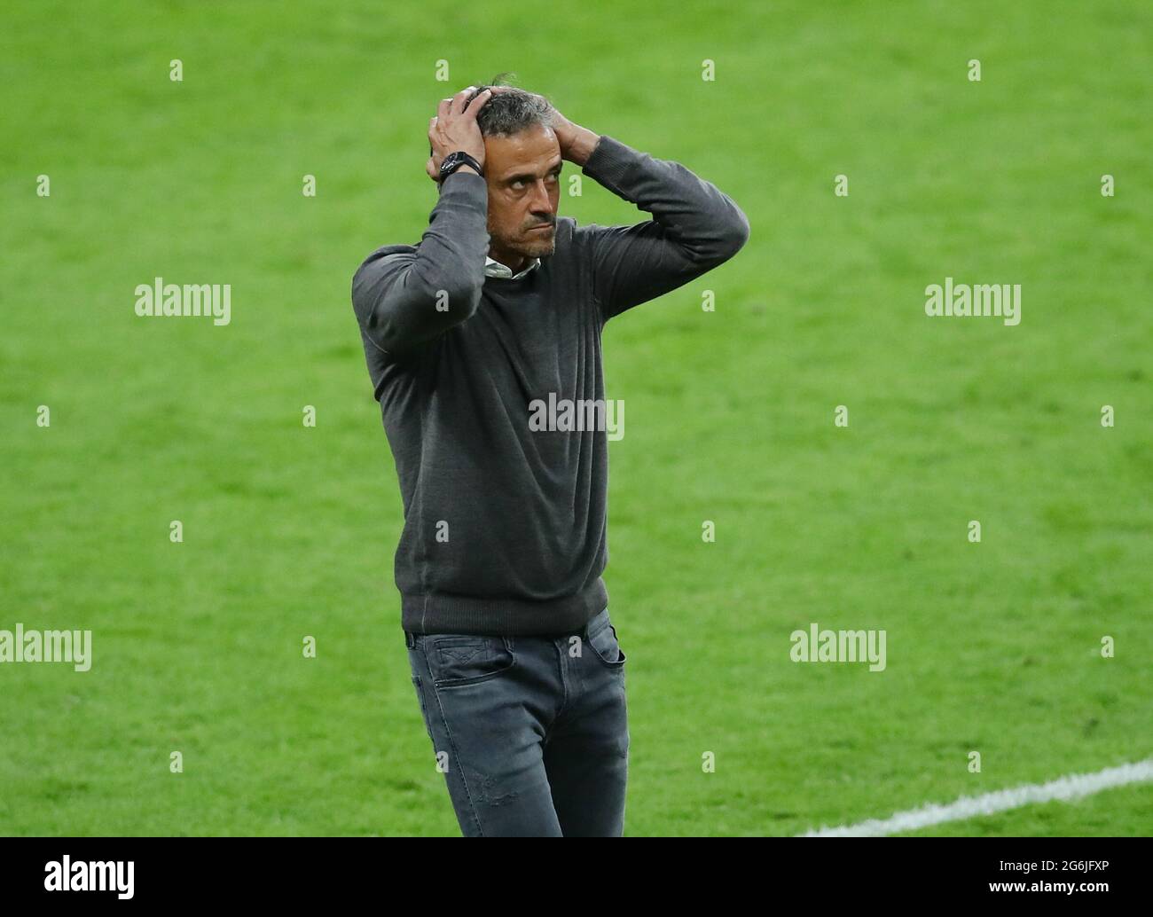 Londra, Inghilterra, 6 luglio 2021. Luis Enrique allenatore spagnolo durante la partita UEFA Euro 2020 allo stadio Wembley, Londra. L'immagine di credito dovrebbe essere: David Klein / Sportimage Foto Stock