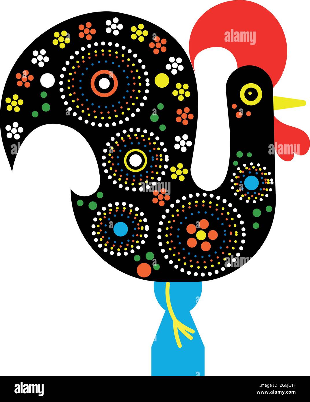 Rooster portogallo, icona vettore galo de Barcelos. Portogallo tradizionale, simbolo culturale. Design folcloristico piatto e colorato Illustrazione Vettoriale
