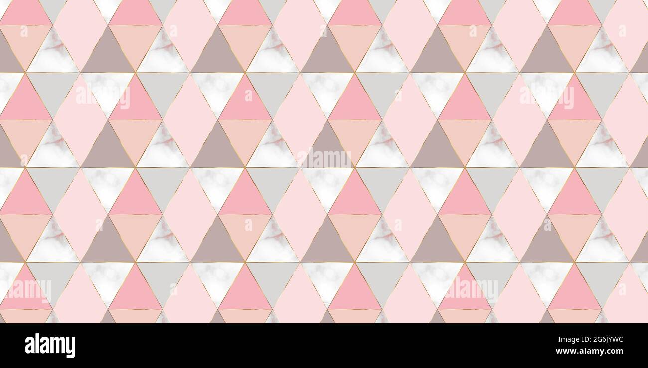 Forma geometrica a triangolo e struttura in marmo. Elegante colore rosa di sfondo con linea dorata. Design per moquette, carta da parati, abbigliamento, confezionamento Illustrazione Vettoriale
