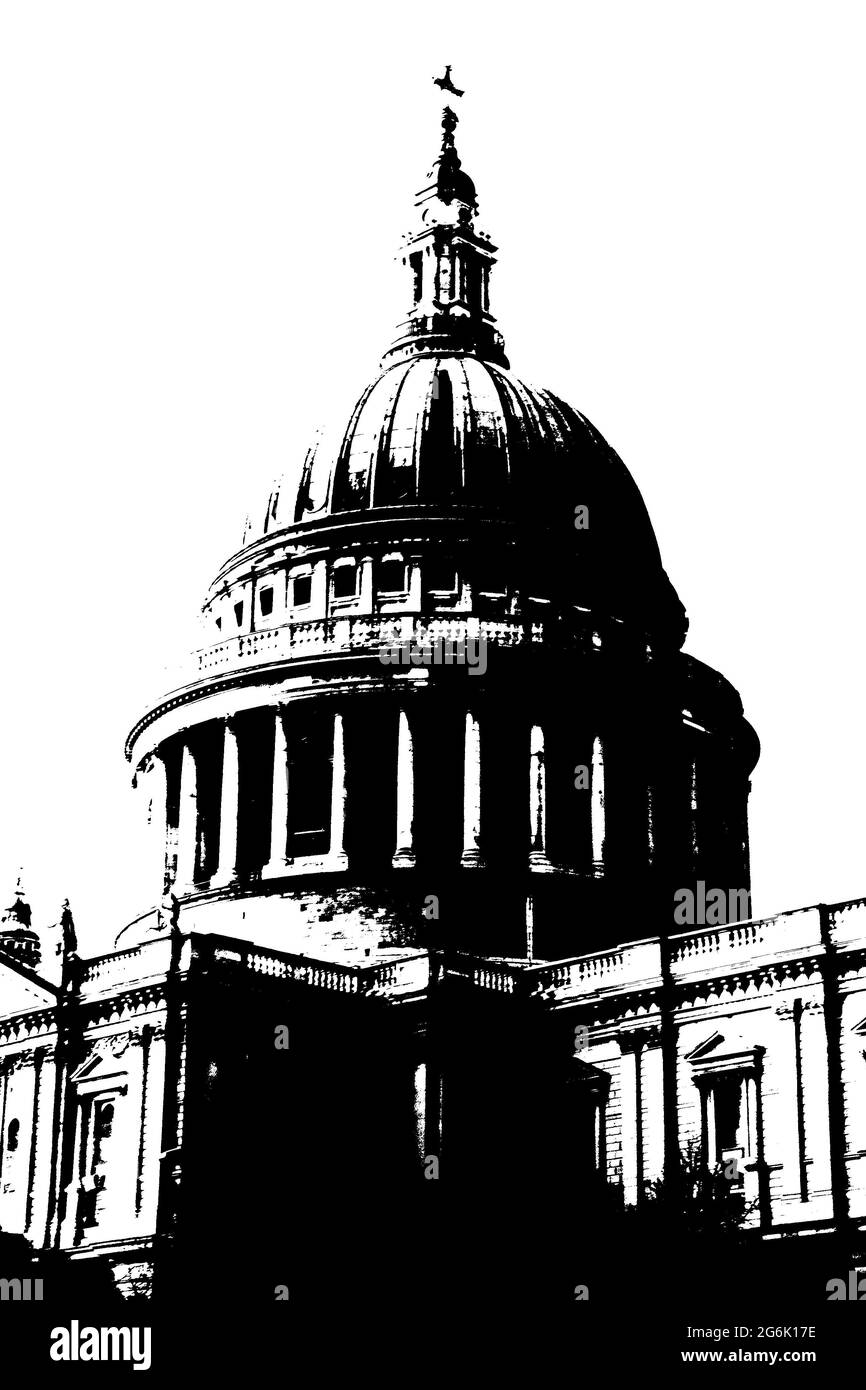 Illustrazione in bianco e nero della cupola della Cattedrale di St. Paul, uno dei monumenti più famosi di Londra Foto Stock