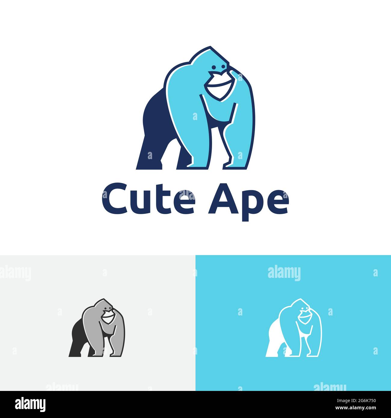 Carino Ape sorridente Gorilla Monkey Mascot Wildlife Logo Illustrazione Vettoriale